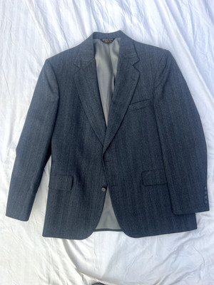 Strathmore Suit Grey Plaid Green Striping Made in USA Wool Suit 40