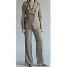 Lafayette 148 Pant Suit Set Women's US 8 Shale Gray Wide Leg Wool Blend NWT