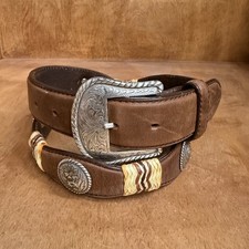 Tony Lama Cutting Champ Western Concho Belt Men 38 Brown Leather Engraved Buckle