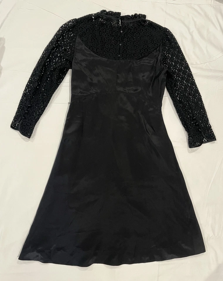 Vestido midi de cóctel Marc by Marc Jacobs para mujer talla 2 negro de encaje de seda manga 3/4 Foto 2 de 4