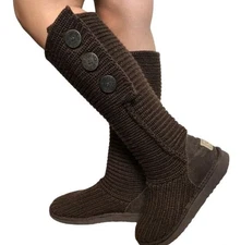 UGG Australia Cardy Boots Chocolate Brown Knit Tall Fold Over 5819 Women's Sz 5