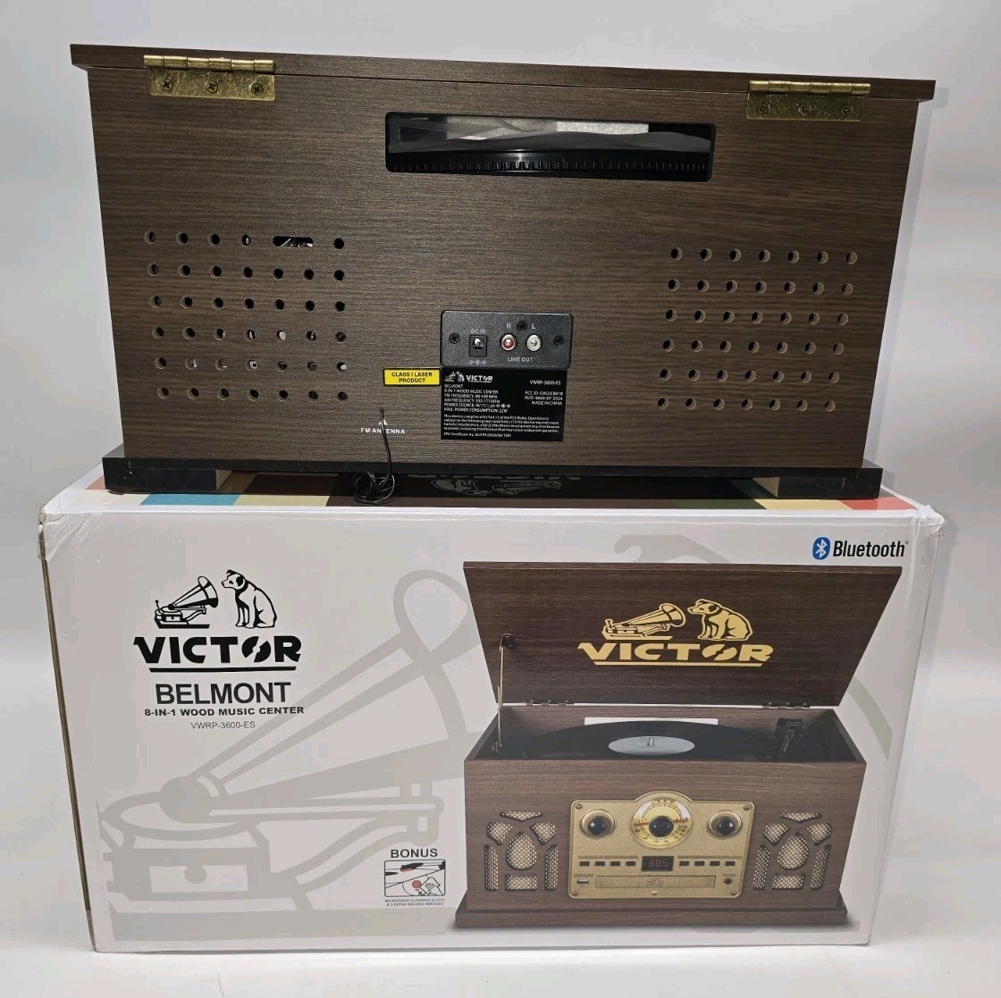 AS IS* Victor Belmont 8-in-1 Wood Music Center with Dual Bluetooth