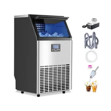 100lbs/24H Commercial Ice Maker  Freestanding Built-in Ice Machine W/Water Pump