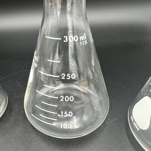 Erlenmeyer Bottiglie Bocca Stretta Vetro Bicchieri 300 250 125ml Set di 3 Pyrex USA - Foto 6 di 12