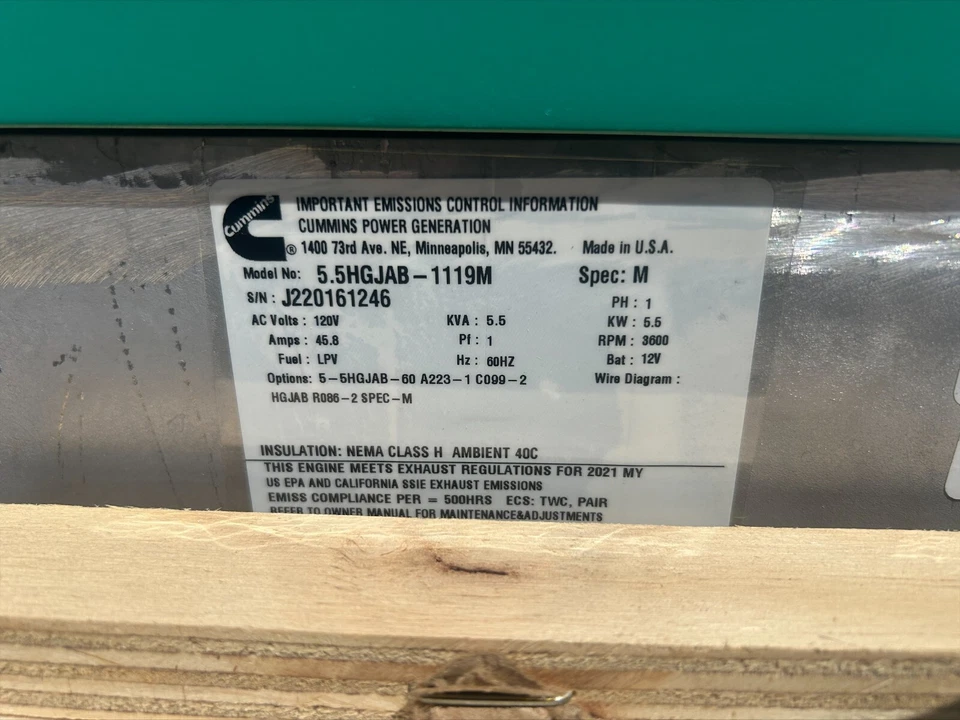 Nuevo generador Onan 5500 LP con 3 años de garantía modelo 5.5HGJAB-1119 Foto 2 de 4