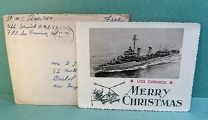 1952 USS Carmick Christmas Card Destroyer DMS-33 Navy real photo Korean Tour