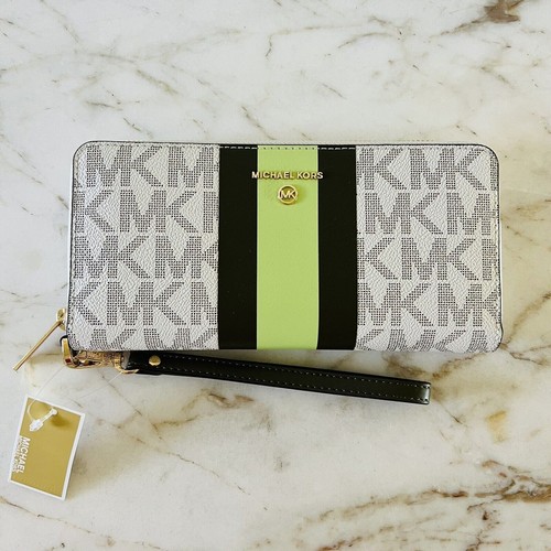 MICHAEL KORS Center Stripe Merlot Multi Travel Continental Zip Wallet Wristlet