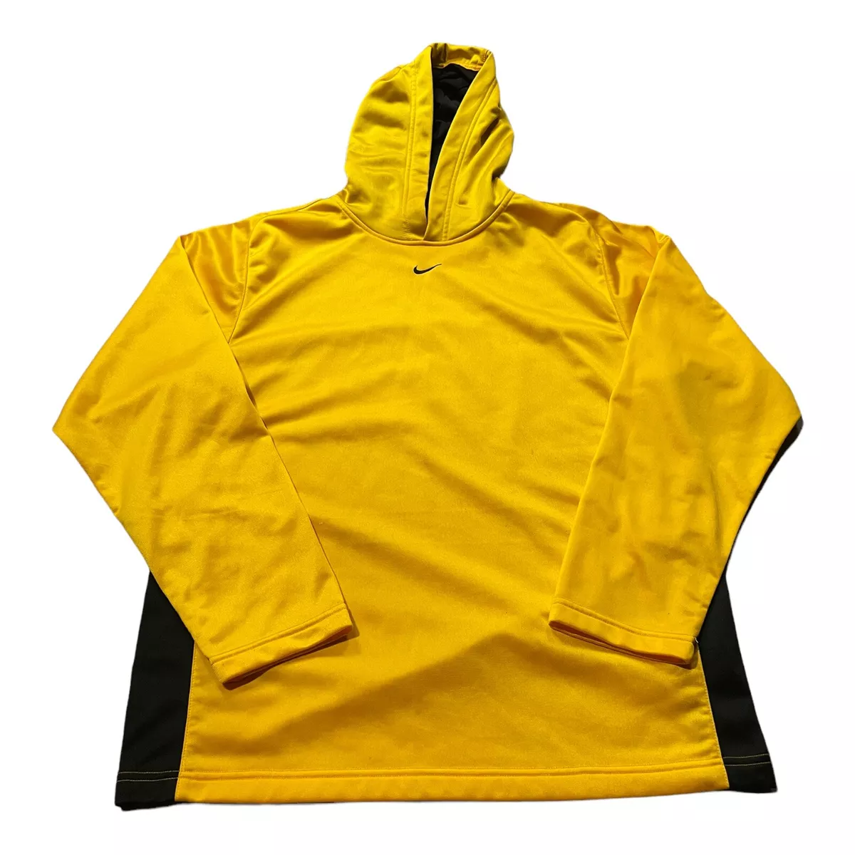VTG 00s Nike Center Swoosh Hoodie Sweatshirt Yellow Pullover M Medium Silver Tag