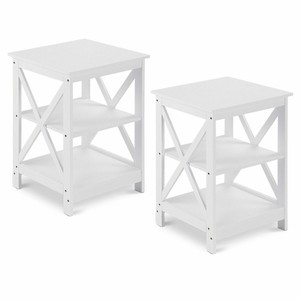 2 Pcs 3 Tier Nightstand End Table Storage Display Shelf Bedroom Furniture White 663862670615 Ebay