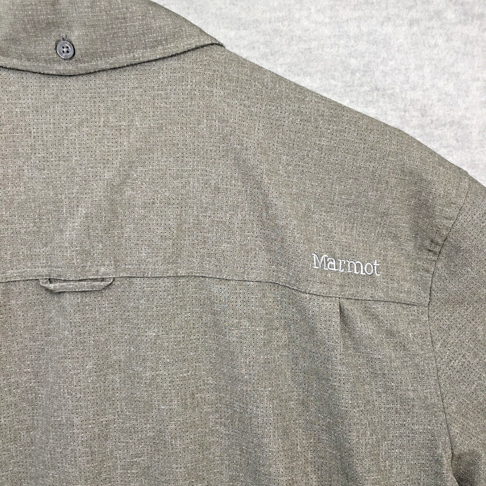 Marmot Shirt Mens LARGE Green Long Sleeve Fish Outdoor Camping Button