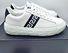 Versace Embroidered Greca Womens Leather Whit...