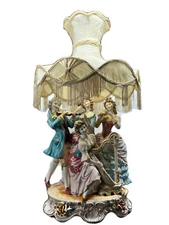 Capodimonte Four Figurine & Musical Pieces HUGE Lamp Shade Fringe Vintage Italy