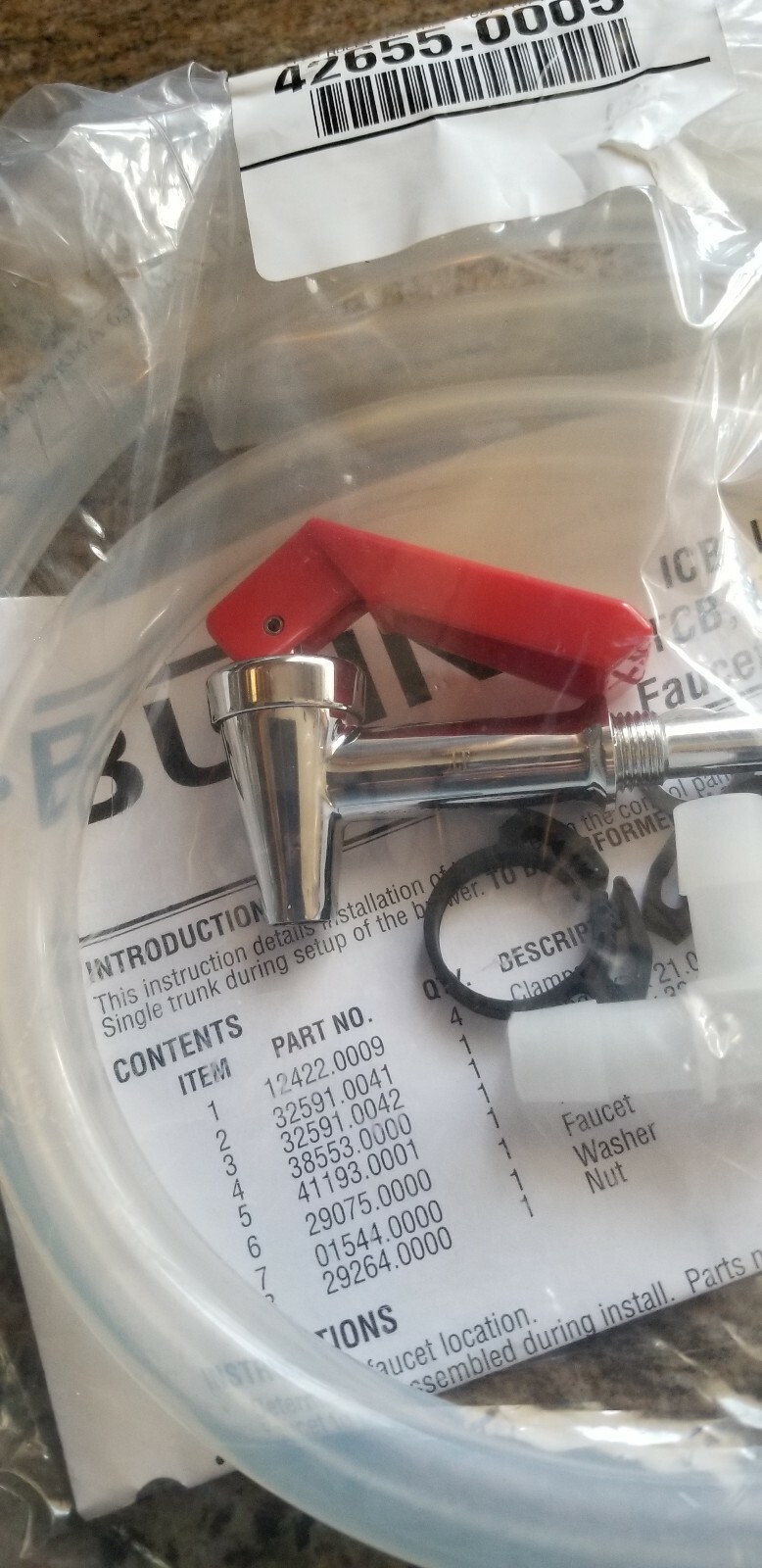Bunn 42655.0005 FAUCET INSTALL KIT, ICB ITCB ITB 29075.0000, 42655.0004