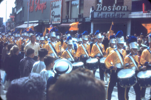 Vintage Kodachrome 35mm Slide Salem MA Parade Band MOUSTAKIS Street Scene People - Picture 1 of 1