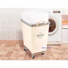 Seville Classics Commercial Heavy-Duty Canvas Laundry Basket Hamper w/ Wheels