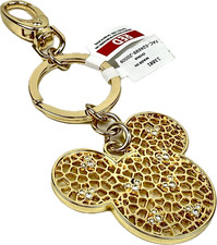 Disney Parks Gold Mickey Mouse Icon Lace Bag Charm Keychain with Rhinestones
