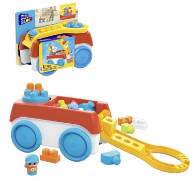 FISHER PRICE NEU OFFIZIELLES MEGA BLOKS SPINNWAGEN 20-TEILIGES BAUSET
