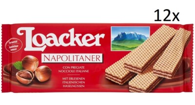 12 Loacker Wafer Napolitaner kekse snack biscuits Waffel mit Haselnusscreme 175g