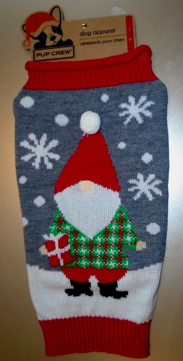 Pup Crew Dog Gnome Elf Snowflakes Christmas Sweater Size Large