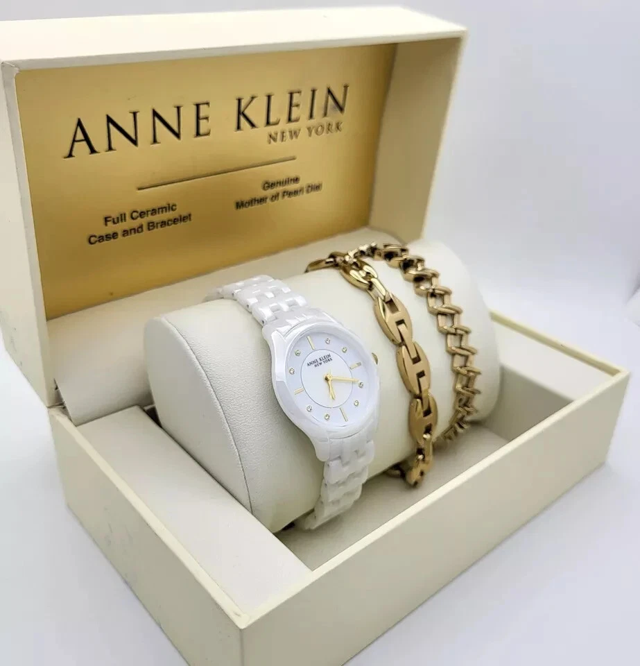 Nuevo conjunto de pulsera de cuarzo de cerámica madreperla Anne Klein para mujer $140 W14 Foto 2 de 4