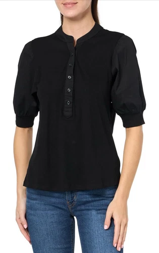 Seven7 Women’s Shirt Short Sleeve Henley Black New Size Large