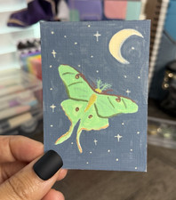 ACEO Original Luna Moth Moon Stars by IzzieQ
