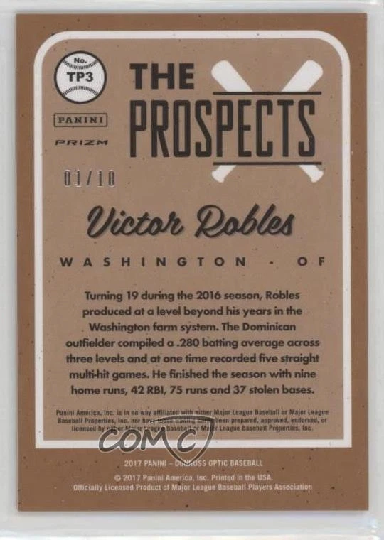 2017 Panini Donruss Optic The Prospects Gold Prizm /10 Victor Robles #TP3 - Image 2 of 2