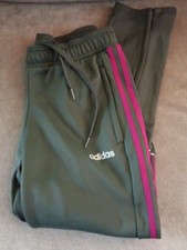 Adidas Track Pants Women's Small Grey w/ Magenta 3-Stripes Drawstring