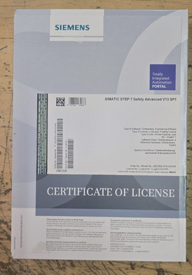 Siemens SIMATIC STEP 7 Safety Advanced V13 SP1 6ES7833-1FA13-0YA5 Software used