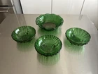 Anchor Hocking Emerald Forest Scalloped Bowl Plus 3 Footed Burple Bubble Bowls