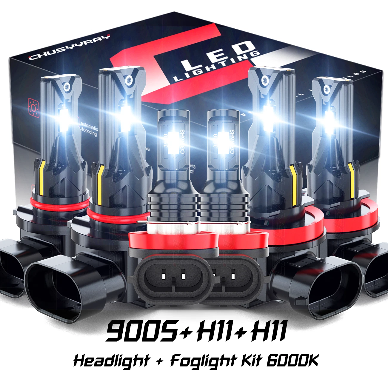 6X 9005 H11 H11 Combo LED Headlight High Low Beam Fog Light Bulbs Kit 300W 6500K