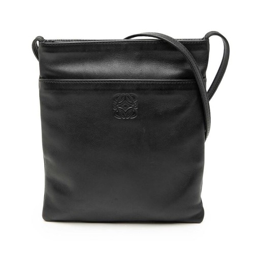 LOEWE Anagram Black Leather Crossbody Shoulder Bag Women Auth