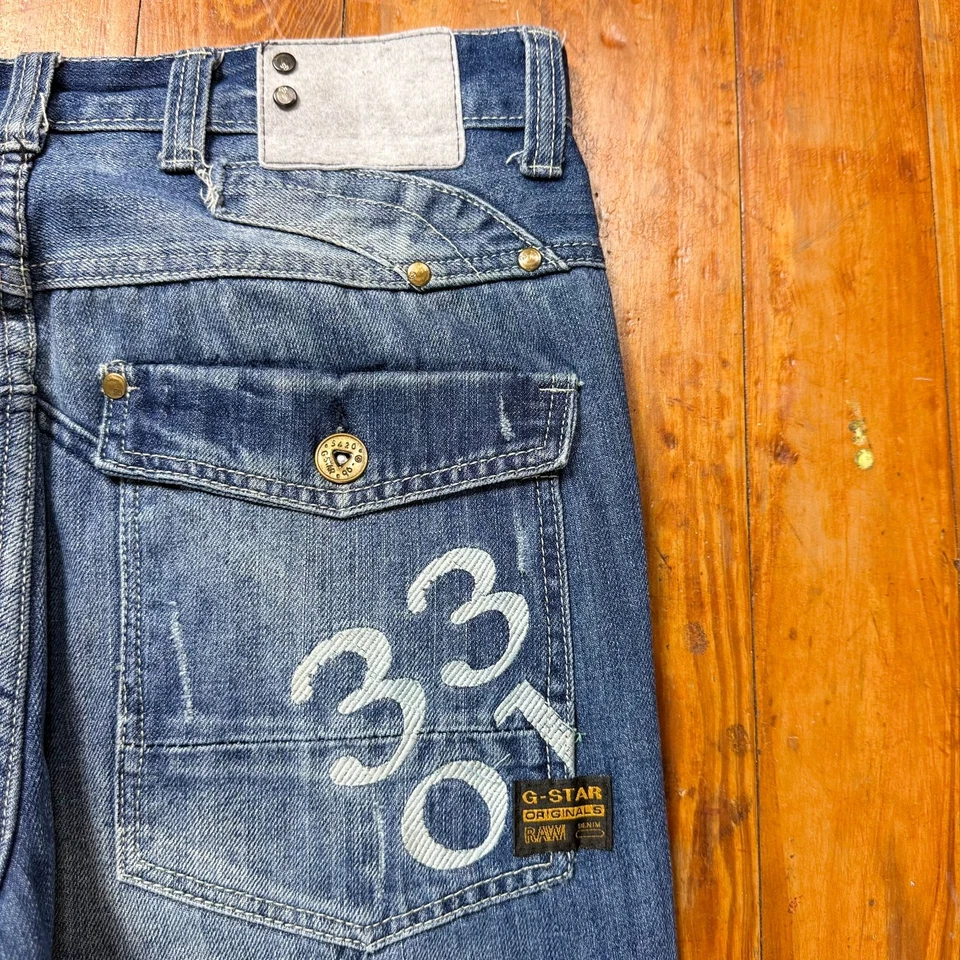 G Star Raw Jeans Mens Size 36x28 Blue Wash Moto Biker Denim 5620 - Image 2 of 4