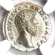 Lucius Verus Ar Denarius Silver Roman Coin 161 Ad. Certified Ngc Au - 55 Strike