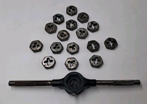 Vintage Craftsman Tap Die Wrench Handles 9-52556 & 16 HEX Dies - Varying Sizes