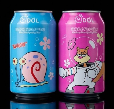 Qdol SpongeBob Soda Gary Citrus Sandy Strawberry Sparkling Water China Import