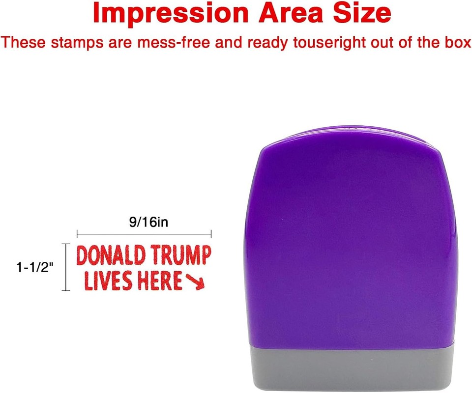 "Donald Trump Lives Here" Self-Inking Stamp – Red Ink, 9/16" X 1-1/2" Impression - View #8