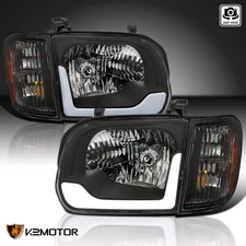 Black Fits 2005-2006 Toyota Tundra 05-07 Sequoia LED Tube Headlights+Corner Lamp
