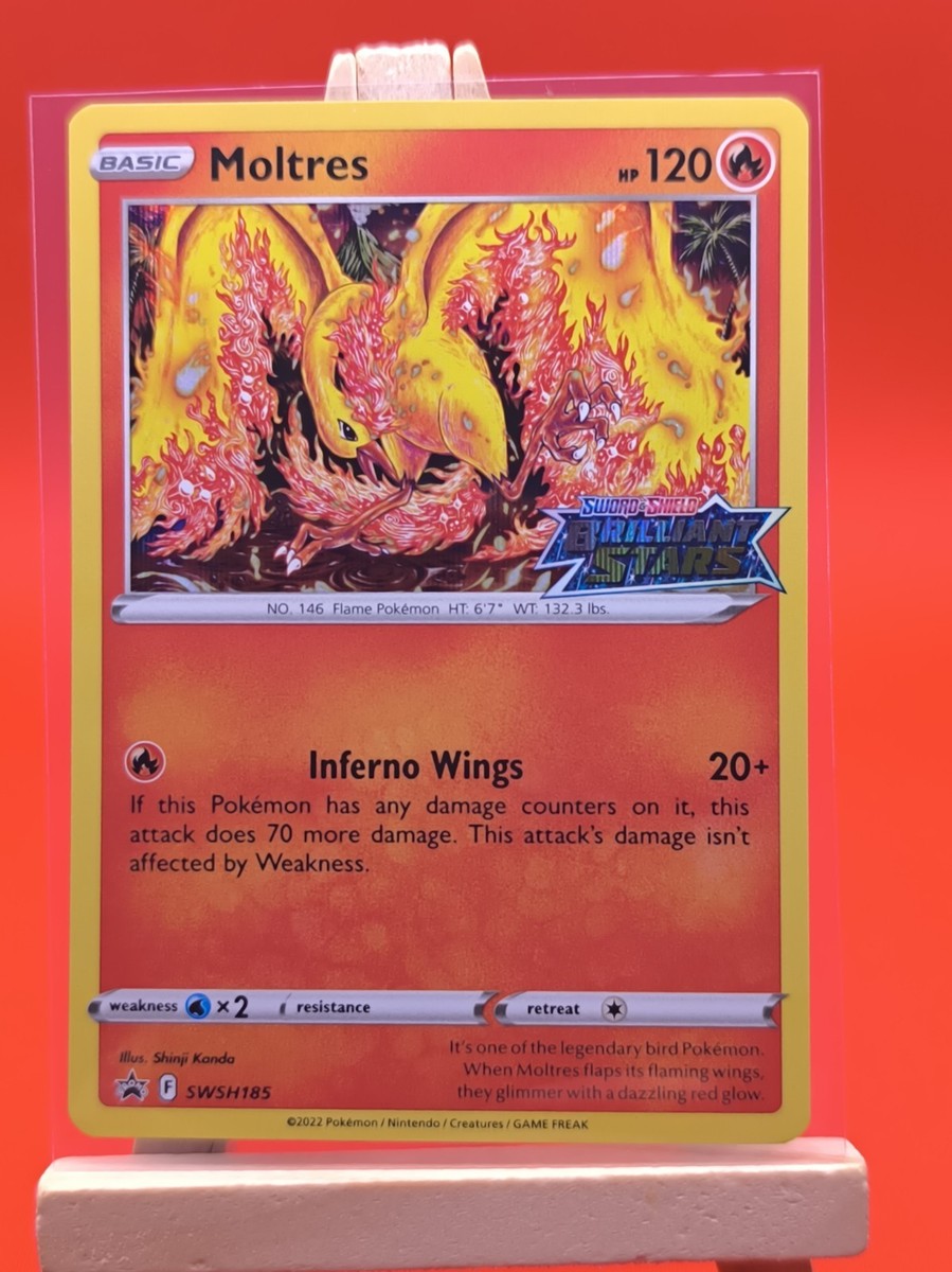 Moltres SWSH185 Prerelease Holo Rare Promo Pokemon Card Brilliant