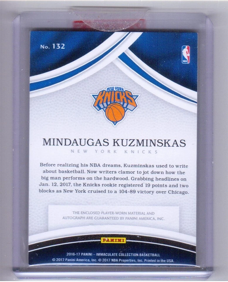 Mindaugas Kuzminskas RC 2016-17 Immaculate Jersey No Rookie Patch Autograph #/91 - Image 2 of 4