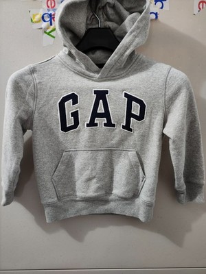 GAP Kids Sweatshirt XS Gray Hoodie Pullover Embroider Logo Fleece Retro Classic