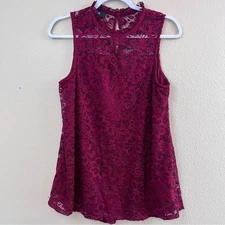 AGB Burgundy Lace Overlay Sleeveless Top
