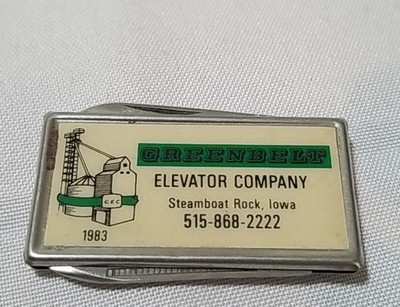 Vtg ELEVATOR CO Money Clip File & Folding Knife Advertising Steamboat Rock, Iowa