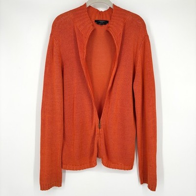 Max Mara Weekend 100% Cotton Orange Zip Cardigan Sz XL Made in Italy