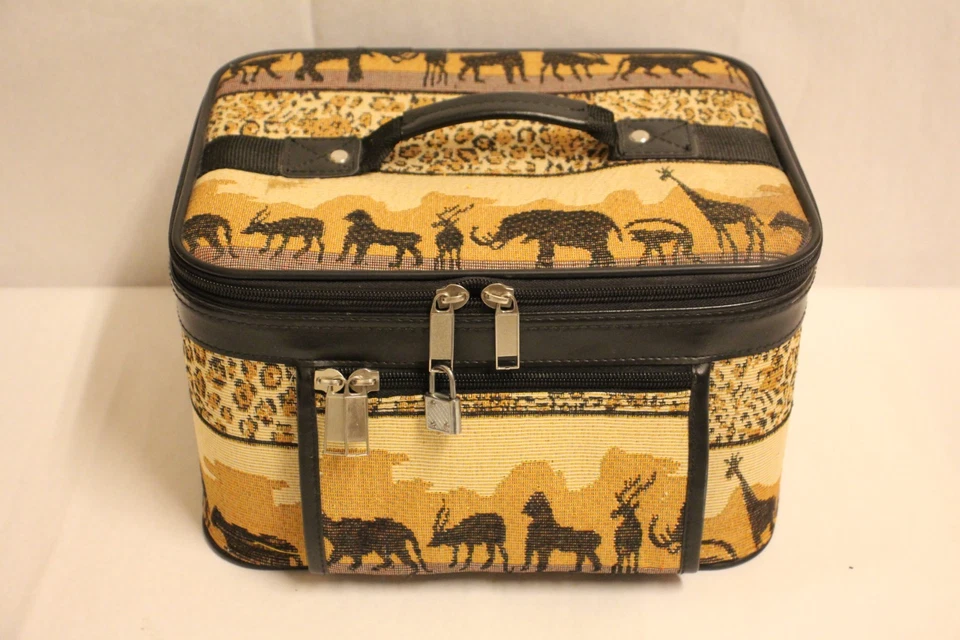 De colección Safari Animal Tapiz Maquillaje Tren Viaje Equipaje Bolsa Estuche con Cerradura y Llave Foto 2 de 4