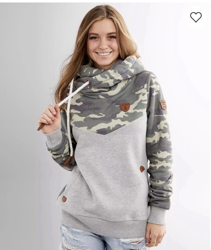 wanakome Camouflage Cowl Neck Hooded Pullover Sweatshirt M Cotton Polyester
