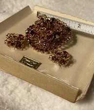 Vintage/Red Rhinestone/Brooch&Earring/Juliana/#1285