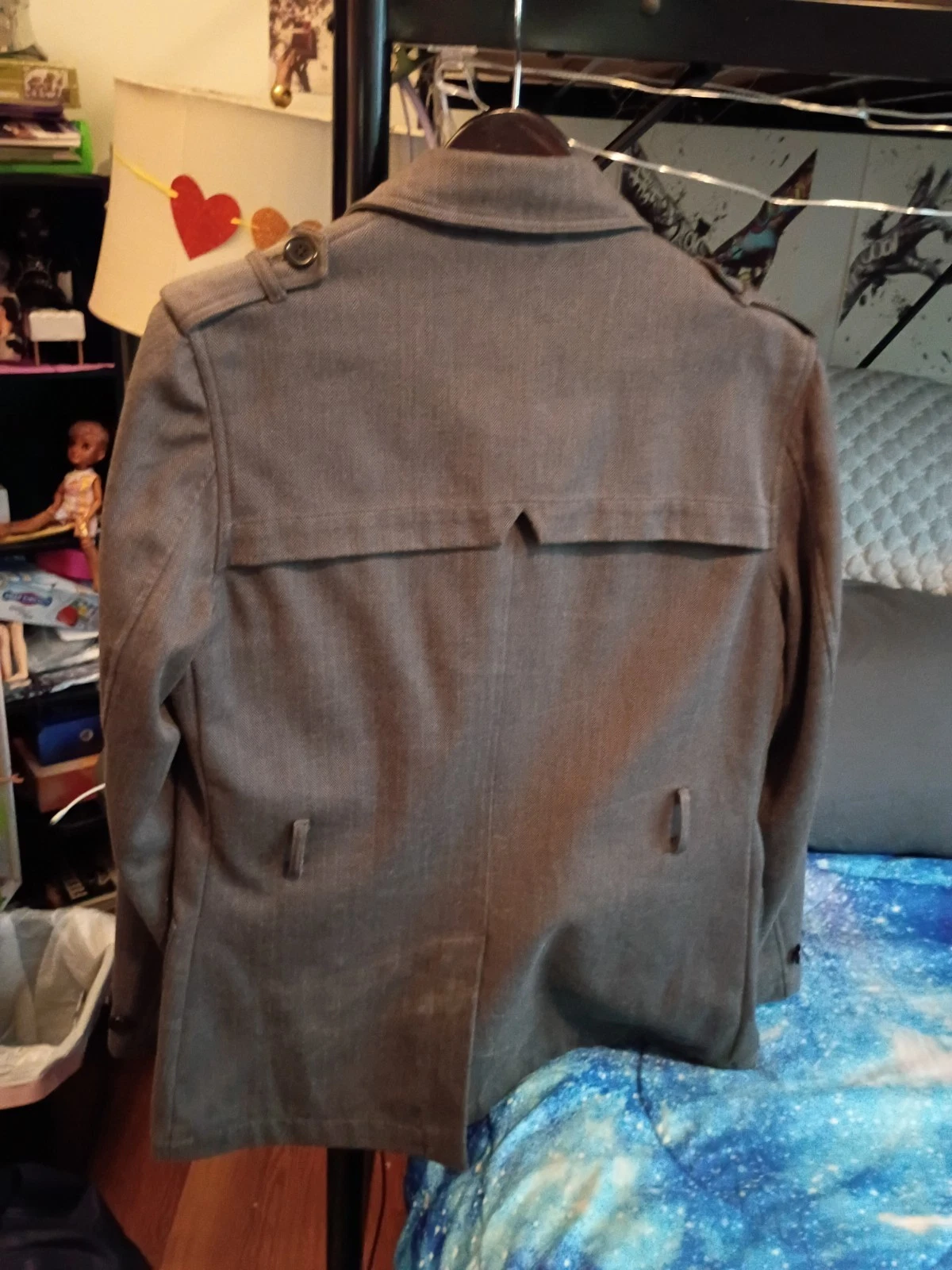 Topman 1978 Men's Medium Grey Double-Breasted Military Trench Coat Jacket" image 2