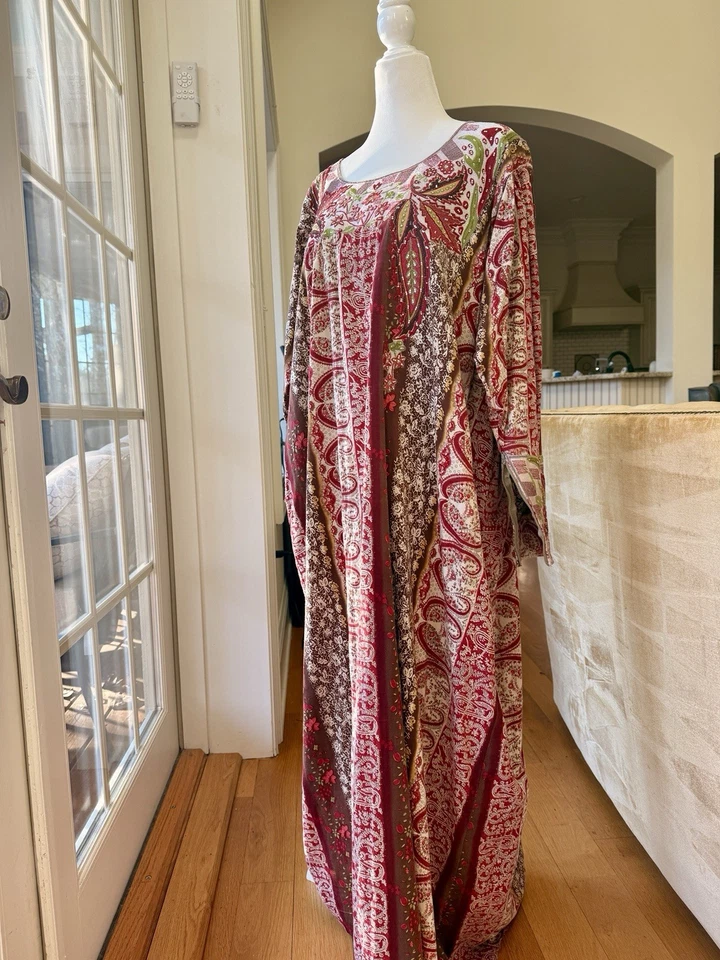 Vntg Sultana by Adini Embroidered Kaftan Maxi Dress Boho India Bling Embellished - Image 3 of 4