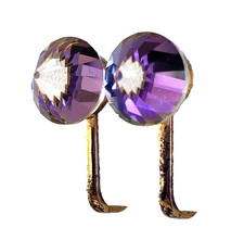 Vintage Crystal Heliotrope Points Gold Tone Sphere Clip Earrings 3/8"